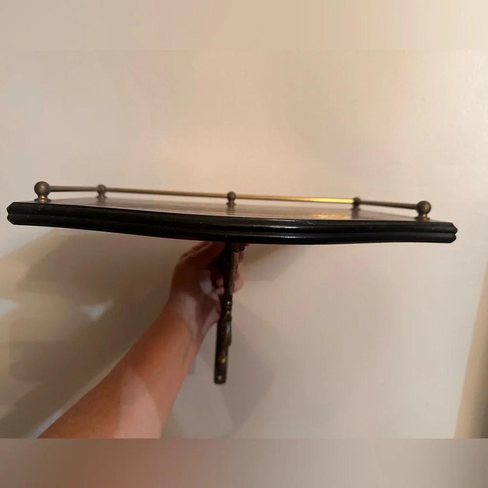 Vintage Brass and Wood Ornate Wall Shelf